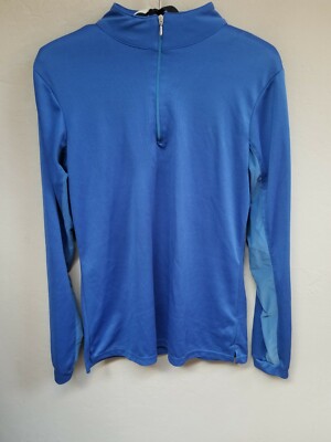 Ovation Womens Riding Shirt Medium Blue 1/4 Front Zip Crew Neckline Long Sleeves