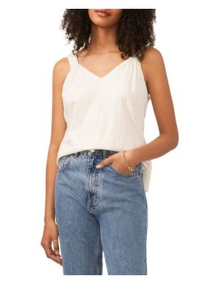 Женская майка без рукавов с V-образным вырезом и рюшами на бретельках цвета слоновой кости VINCE CAMUTO XS
