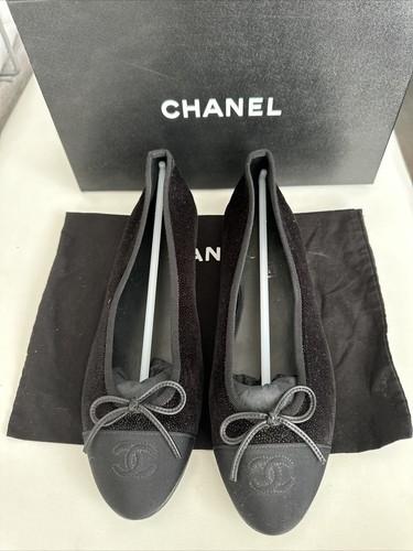 CHANEL バレリーナ　黒　38 バレリーナ - ラムスキン & パテント カーフスキン、ブラック