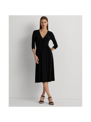 

Женское черное платье RALPH LAUREN с поясом и рукавом 3/4 ниже колена + расклешенное платье, Черный