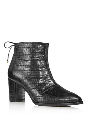 

STUART WEITZMAN Женские черные кожаные ботильоны Gardiner с завязками на спине под крокодиловую кожу, размер 7,5 м, Черный, S5868