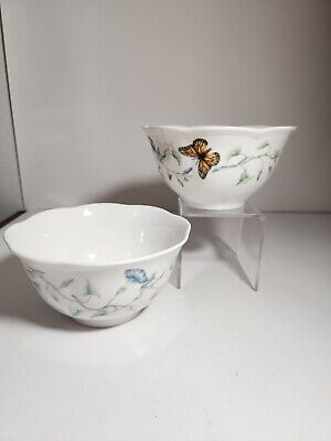 Lot Of 2 Lenox Butterfly Meadow Bowl Scalloped Edge Cereal Rice Bumblebee 5.75 