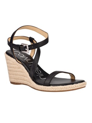 

CALVIN KLEIN Женские черные кожаные эспадрильи на танкетке с круглым носком Betsy, размер 9,5 м, Черный, KCBETSY