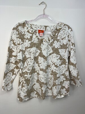 HEARTS OF PALM Beige Jeweled Top Shirt Size L  Pre-Owned 