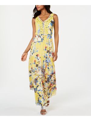 

Женское желтое вечернее платье-футляр макси без рукавов с V-образным вырезом и украшением MSK, Желтый