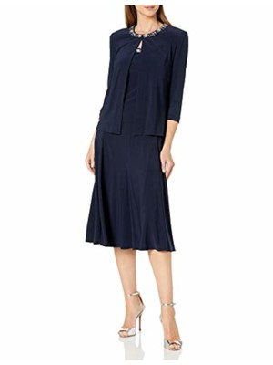 

Женский кардиган ALEX EVENINGS темно-синего цвета с застежкой на крючки и ушками и круглым вырезом с рукавом 3/4, Navy