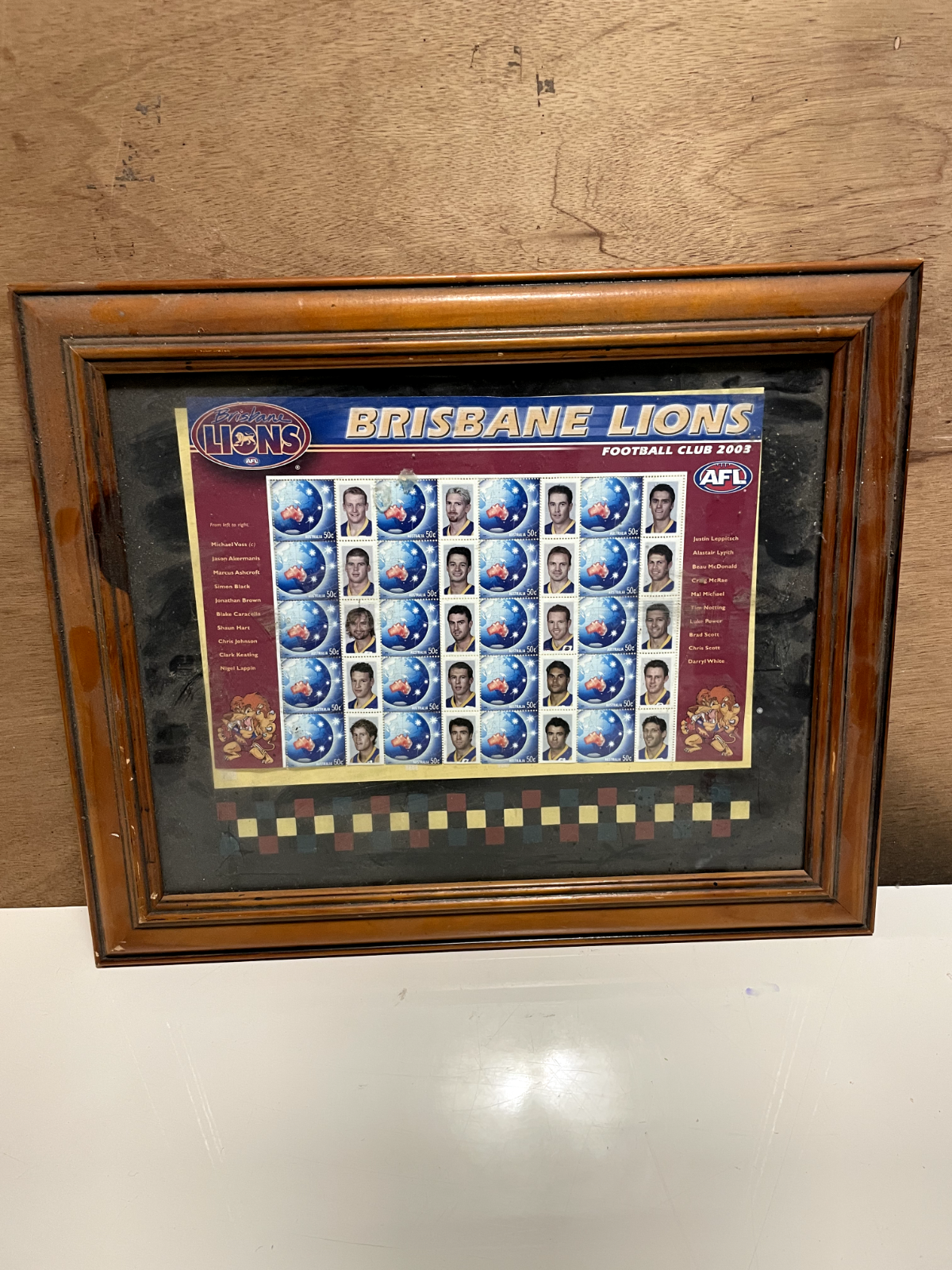 Framed Brisbane Lions Football Club 2003 AFL Collectable Stamp Sheet