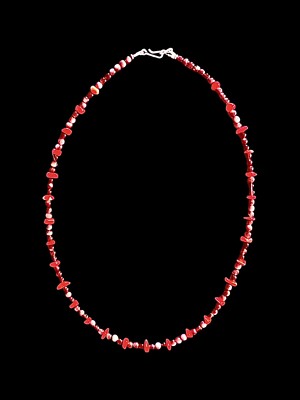 Native American Silver Sheen Obsidian & Coral Necklace