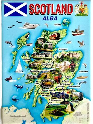 Scotland Graphic Map and Attractions Souvenir Fridge Magnet 2.5'' X 3.5''