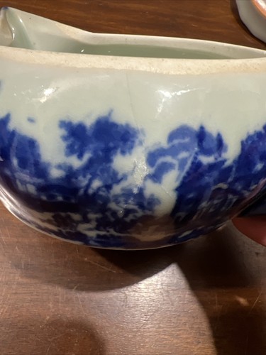 VINTAGE VICTORIA WARE IRONESTONE FLOW BLUE JUICER/ REAMER AND PITCHER SET