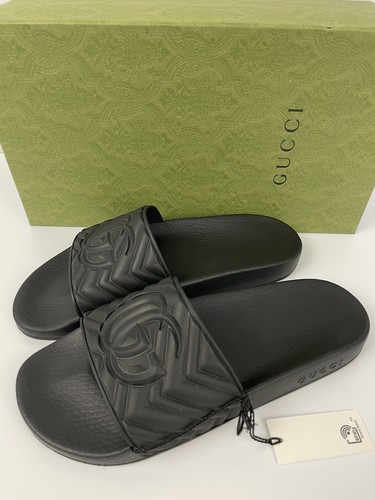 GUCCI 601041 Black GG Matelasse Quilted GG Rubber Slides