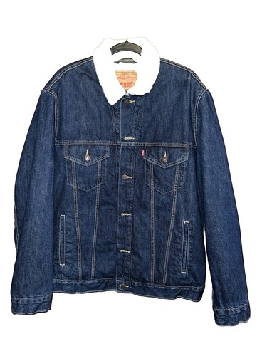 Levis Denim Jacket Sherpa Lined Jean Trucker Coat Blue Sz XL