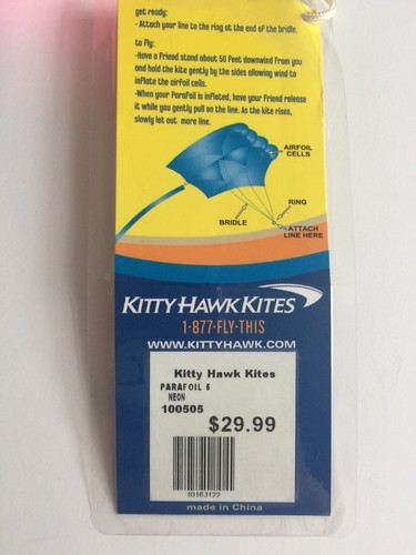 Kitty Hawk kites New With Tag’s. Parafoil 5 Kite Neon 50 Foot Streamer Tail.