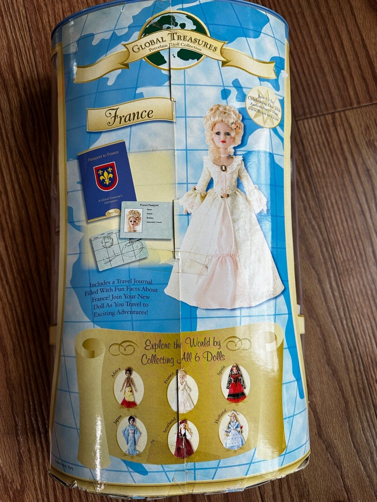 BRASS KEY 16 INCH GLOBAL TREASURES FRANCE PORCELAIN DOLL NEW IN BOX