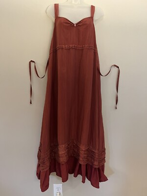 Krista Larson O/S SML Romantic Ruffled Rust Silk Slip Dress lovely details