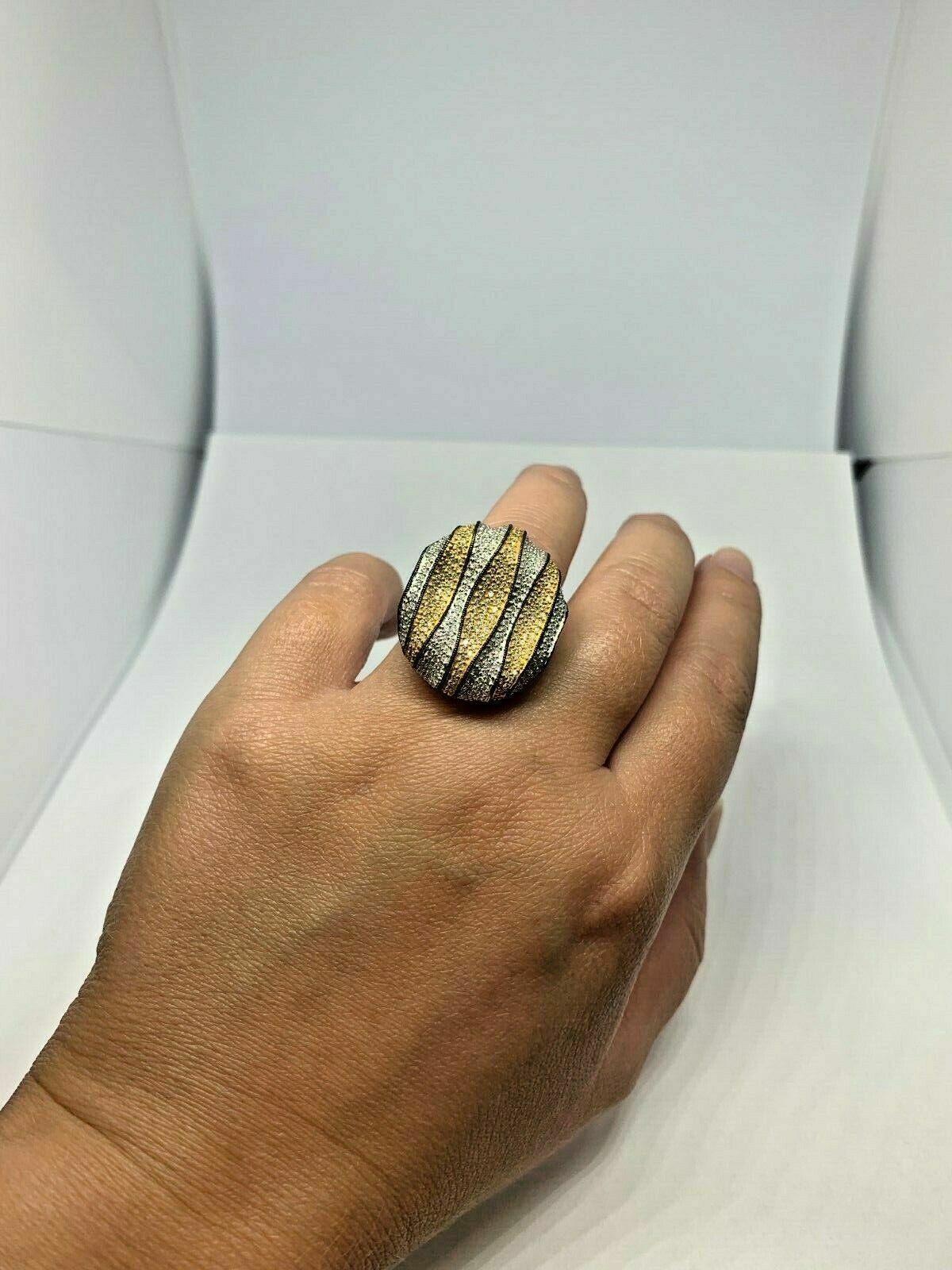 Pre-owned Online0369 1.58 Ct Round Yellow Cubic Zirconia Mens Large Ring 925 Sterling Silver