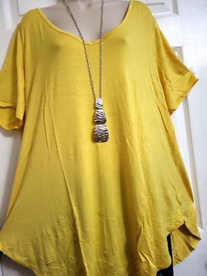 Lane Bryant NWT Long Stretch Rounded Hem V Neck Top Plus 26/28 3X/4X Marigold