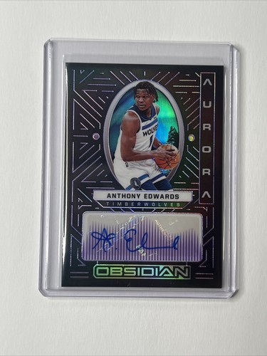 2021-22 Panini Obsidian Anthony Edwards Auto Aurora Purple Parallel #d /75