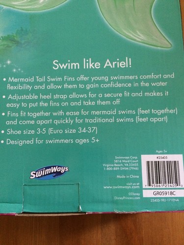 Swimways Ariel Mermaid Tail Fin Fins Monofin Disney Pool Swim Swimming Toy