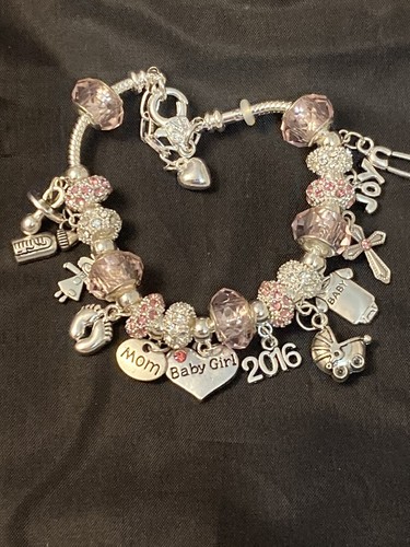 2025 Its Girl *8” Pink Crystal Silver Pandora Type Charm