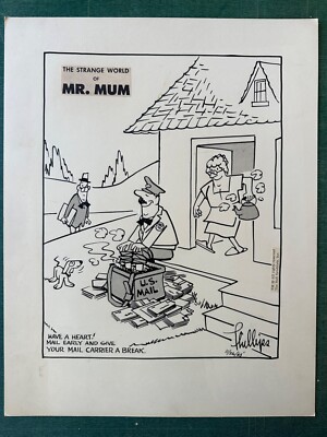 Ten Original Signed Irving Phillips Comic Drawings 'Strange World of Mr. Mum'