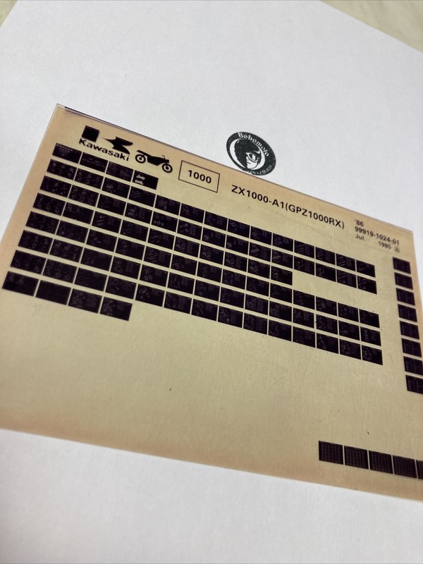 Kawasaki Zx1000 A1 1986 Gpz1000rx Microfiche Liste PiÃ¨Ces DÃ©TachÃ©Es 1000 Rx