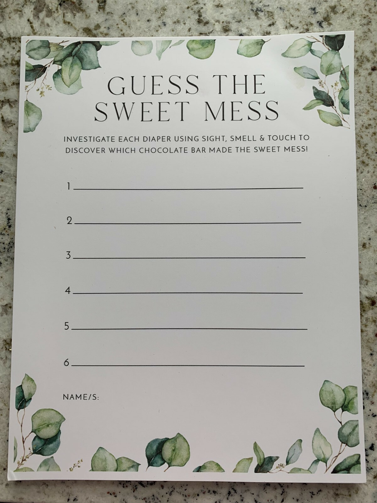 Botanical Unisex Baby Shower Game-Guess The Sweet Mess-(40 Copies on Cardstock) | eBay for Guess The Sweet Mess Free Template
