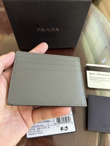 Pre-owned Prada Men's  Saffiano Marmo (gray) + Nero Color Card Holder Wallet 2mc223