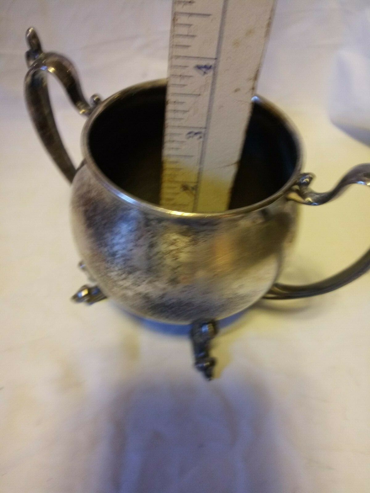 Vintage Four Footed Sterling Silver over Cooper Sugar Bowl with Lid