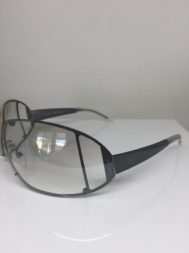 Pre-owned Gucci Authentic  1652 Sunglasses Gg 1652/s C. Tw3 Shiny Gunmetal Made Italy In Silver Flash Mirror Shield With Grey Gradient Lens