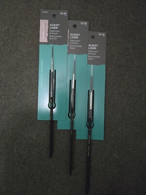 Masters Touch Script Liner Brushes Synthetic Squirrel Hair 3 Piece Set 3/0, 0, 3