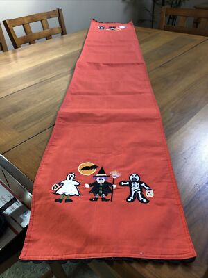 Casaba Halloween Table Runner Orange Witch Ghost Skeleton Bat Moon 5  9  X 12 