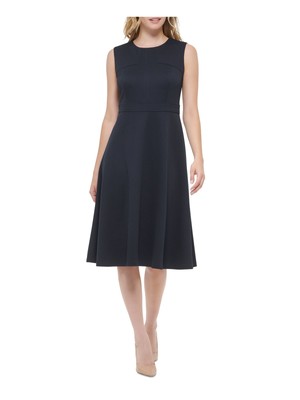 TOMMY HILFIGER Womens Navy Sleeveless Midi Wear To Work Fit + Flare Dress 12