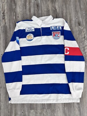 Jeeter FC Long Sleeve Polo Rugby White Blue Size Large A1