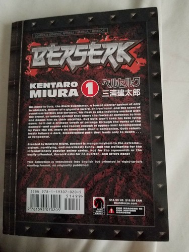 Berserk volume 1 Manga English Kentaro Miura Great condition Dark Horse