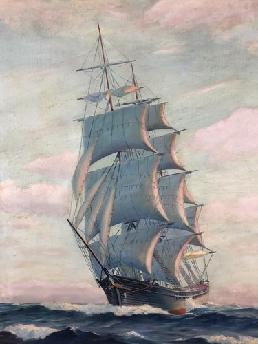 Vintage 1930-40 Capt ELLERY THOMPSON (1899-1987) Stonington CT ship Painting OOC