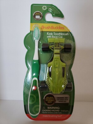 BRUSH BUDDIES KIDS TOOTHBRUSH WITH RACE CAR GREEN ULTRA SOFT 3+ YEARS
