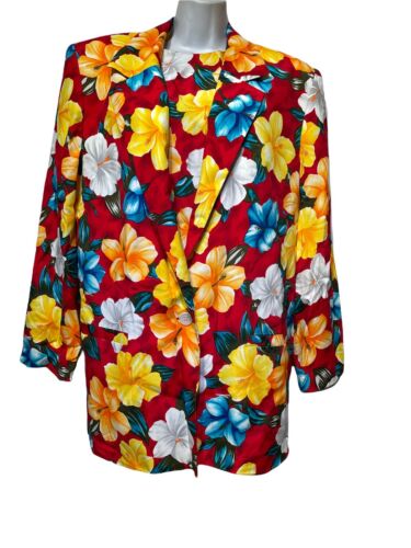 evan picone floral Hawaiian 3 piece Blazer skirt suit womens S...