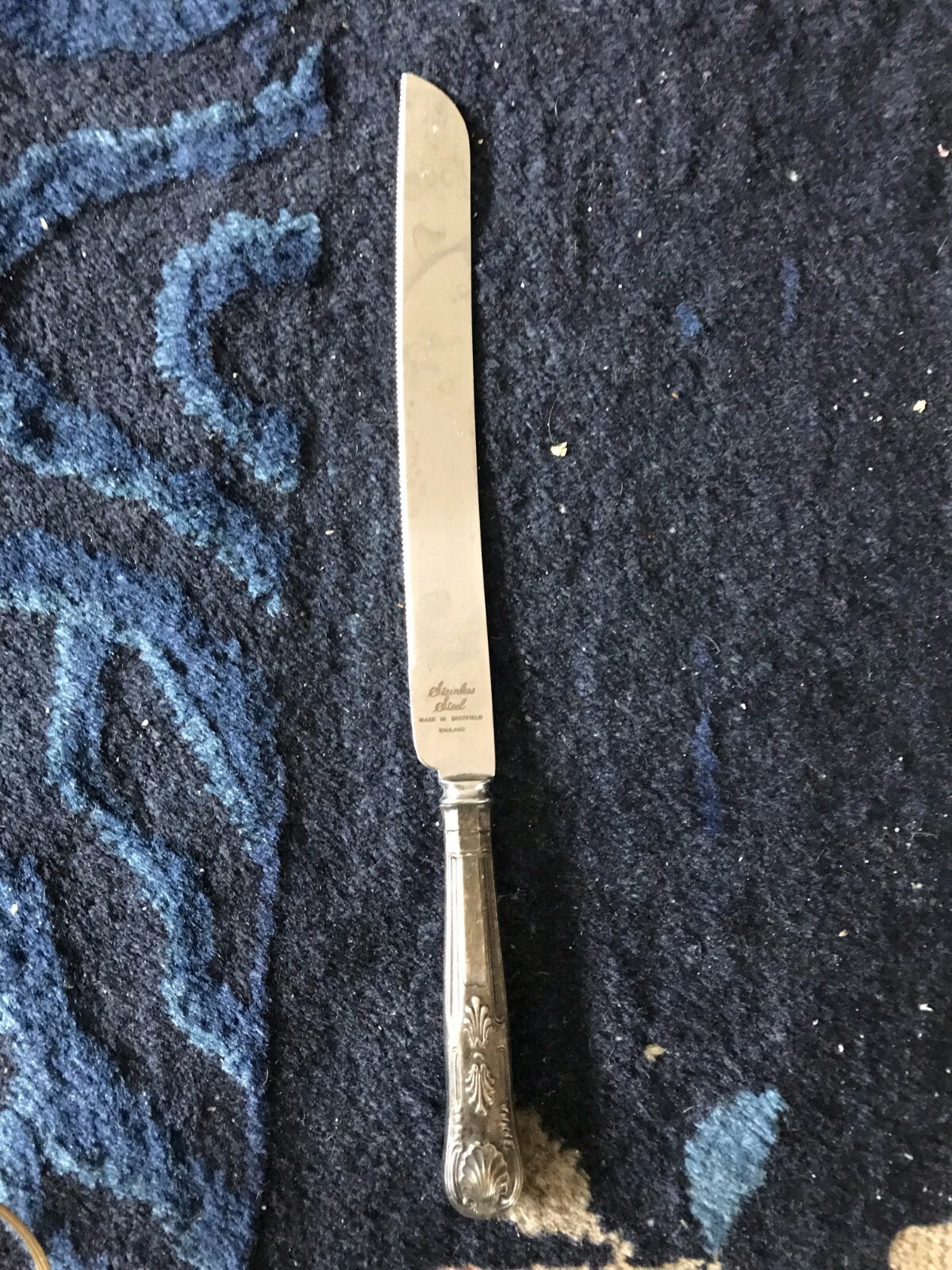 Vintage SilverPlate Handle Steel Blade Sawtooth Bread Knife Sheffield England