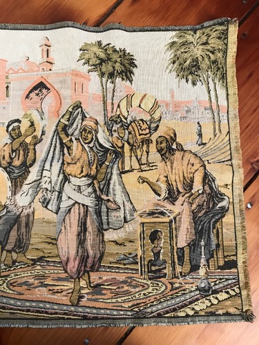 VINTAGE MIDDLE EASTERN Or NORTH AFRICAN SCENE TAPESTRY MADE IN BELGIUM