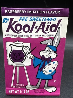 Vintage Packet Kool-Aid RASPBERRY IMITAT FLAVOR BUGS BUNNY 3 SMILLING MUGS OFFER