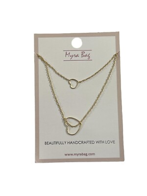 Myra Bag Double Strand Heart Necklace Gold Tone Chain Delicate New on Card