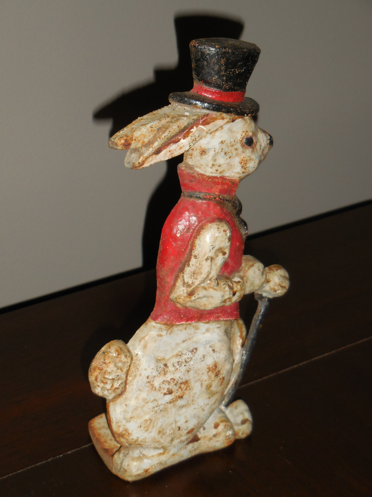 Vintage Cast Iron Doorstop Rabbit with Tophat