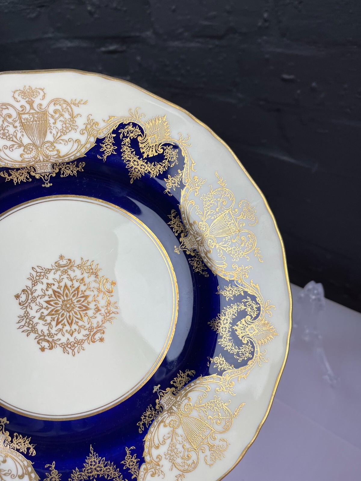 Royal Worcester 10.75" Cabinet Plate Gold Blue and Cream