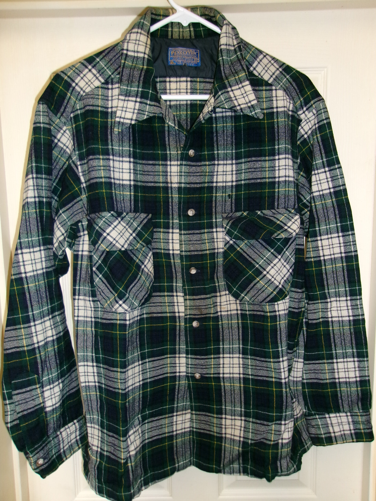 Vtg 60s 70s PENDLETON BOARD SHIRT XL 100% WOOL PLAID FLANNEL ROPE