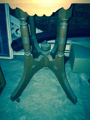 Antique Wooden Pedestal End Table with Wheels