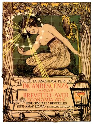 3710.Incandescenza a Gas lamp Poster.Nouveau Graphic Design.Italy Art Decor