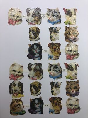 Glanzbilder, Oblaten, Made in England, Marke MLP, No 1716, Hunde, Katzen