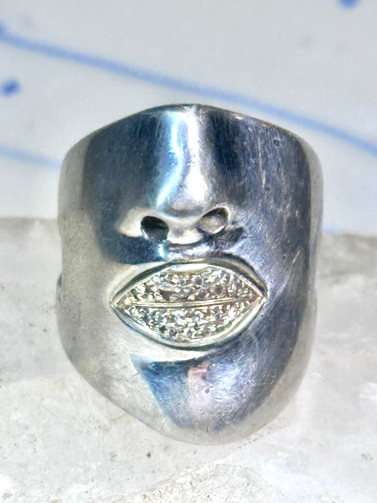 Sonia Bitton Face CZ Lips Sterling Silver Ring Size 6.75 Women 925