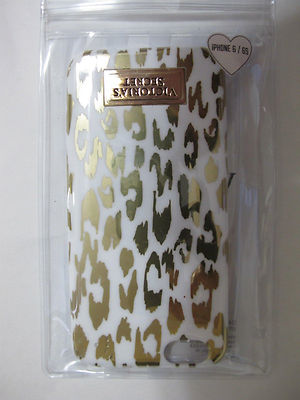 VICTORIA'S SECRET IPHONE 6 6S GOLD LEOPARD PRINT WHITE FLEXIBLE HARD CASE COVER